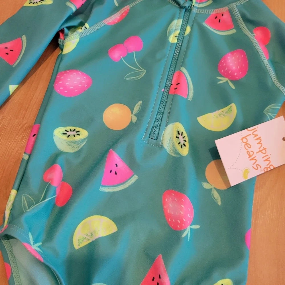 jumping beans Long Sleeve One Piece Rashguard Swimsuit with Fruit Print Size 2T